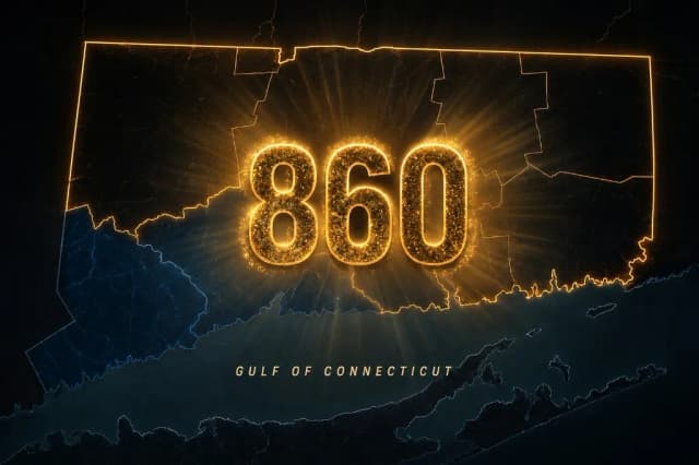 Glowing map of Connecticut highlighting the 860 region